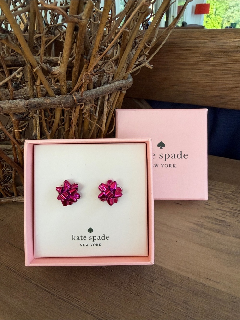 kate spade metallic fuchsia bow stud earrings